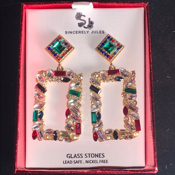 Sincerly Jules Multicolor Glass Stone Earrings NIB - Picture 3 of 6